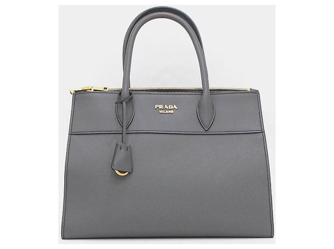 Prada Borsa Tote e Borsa a Spalla Paradigma in Pelle Saffiano Grigio - vista 2