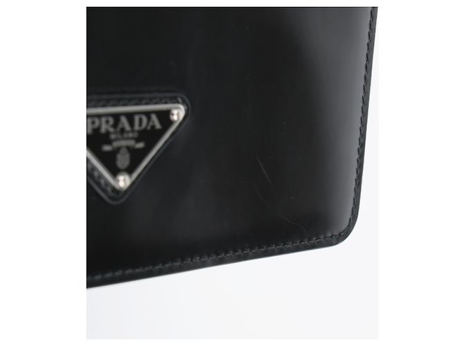 Prada Borsa a tracolla con catena in pelle spazzolata con logo Triangle Nero - vista 16