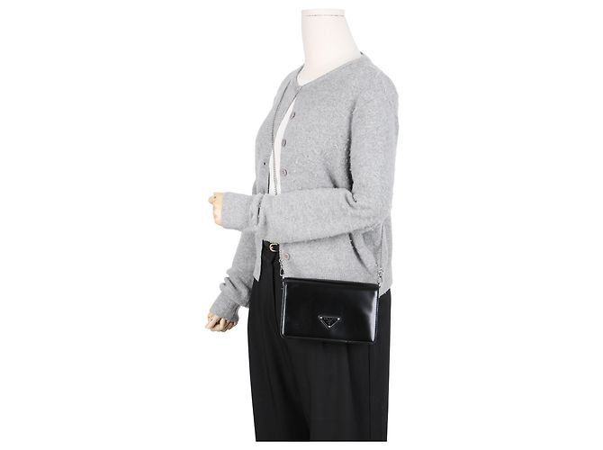 Prada Borsa a tracolla con catena in pelle spazzolata con logo Triangle Nero - vista 21