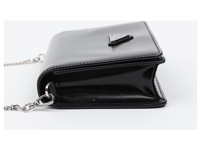 Prada Borsa a tracolla con catena in pelle spazzolata con logo Triangle Nero - vista 5