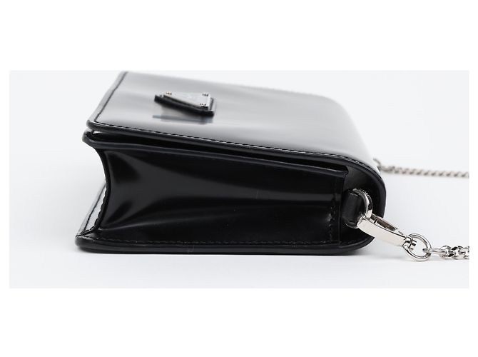 Prada Borsa a tracolla con catena in pelle spazzolata con logo Triangle Nero - vista 7