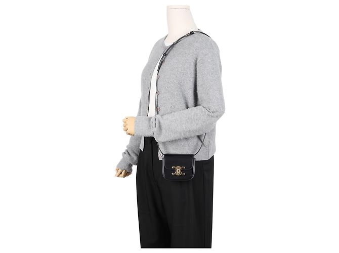 Céline Mini Claude in vitello lucido nero - vista 15
