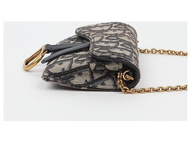 Dior Borsa a tracolla Saddle Pouch in jacquard Oblique Blu - vista 4