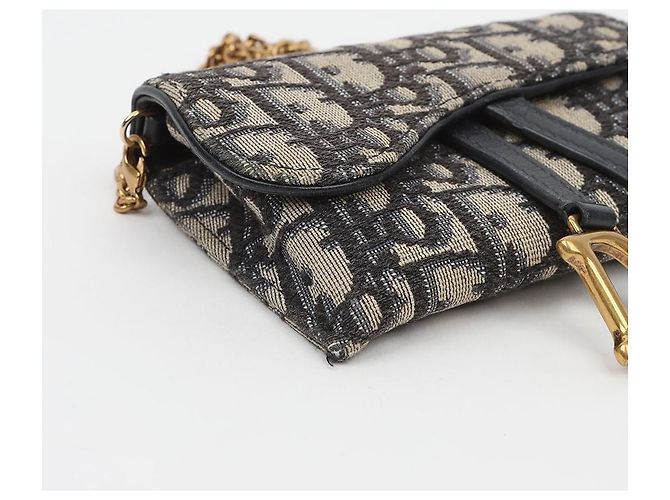 Dior Borsa a tracolla Saddle Pouch in jacquard Oblique Blu - vista 7