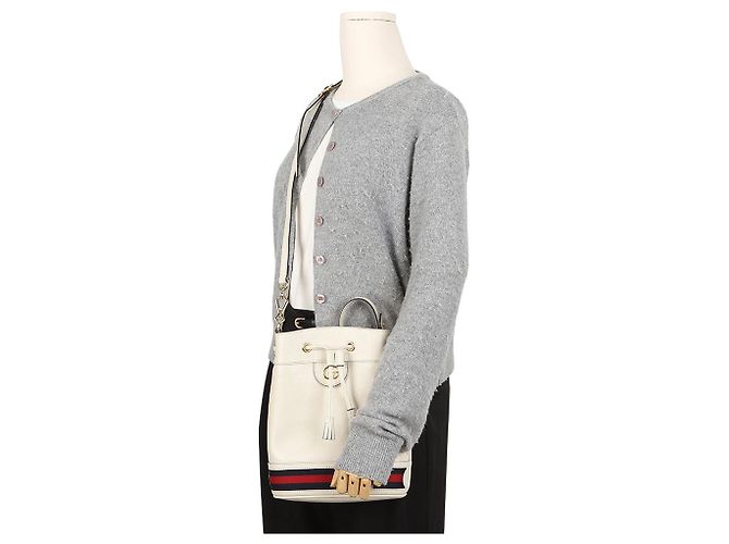 Gucci Picca borsa secchiello in pelle Ophidia White - vista 15