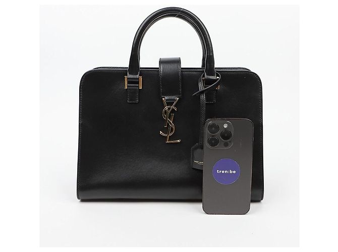 Autre Marque Borsa a Tracolla Cabas Small Leather Tote Black Gold - vista 11