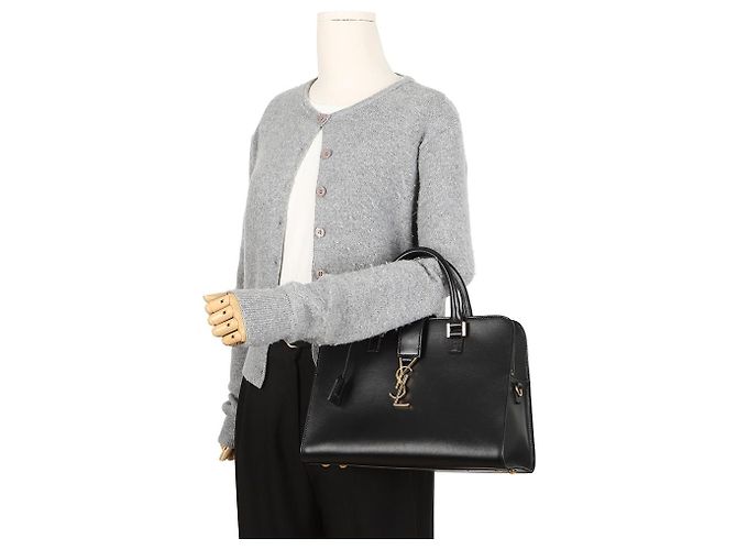 Autre Marque Borsa a Tracolla Cabas Small Leather Tote Black Gold - vista 12