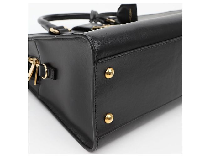 Autre Marque Borsa a Tracolla Cabas Small Leather Tote Black Gold - vista 9