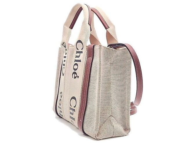 Borsa Chloé Woody Small Avorio in Tela - vista 2