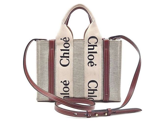 Borsa Chloé Woody Small Avorio in Tela - vista 3