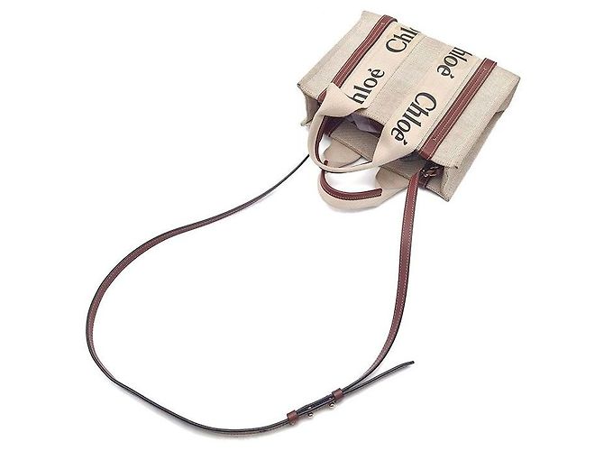 Borsa Chloé Woody Small Avorio in Tela - vista 4