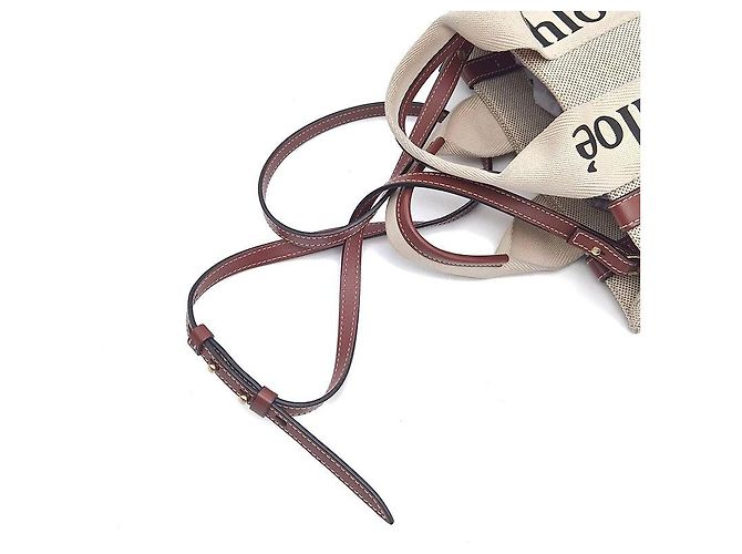 Borsa Chloé Woody Small Avorio in Tela - vista 5