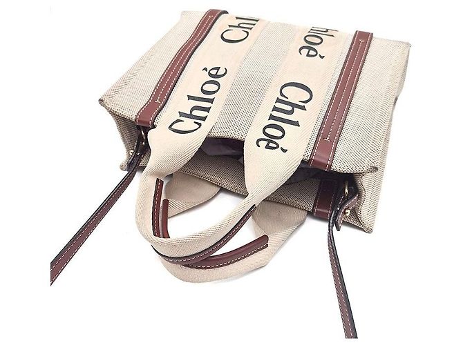 Borsa Chloé Woody Small Avorio in Tela - vista 6