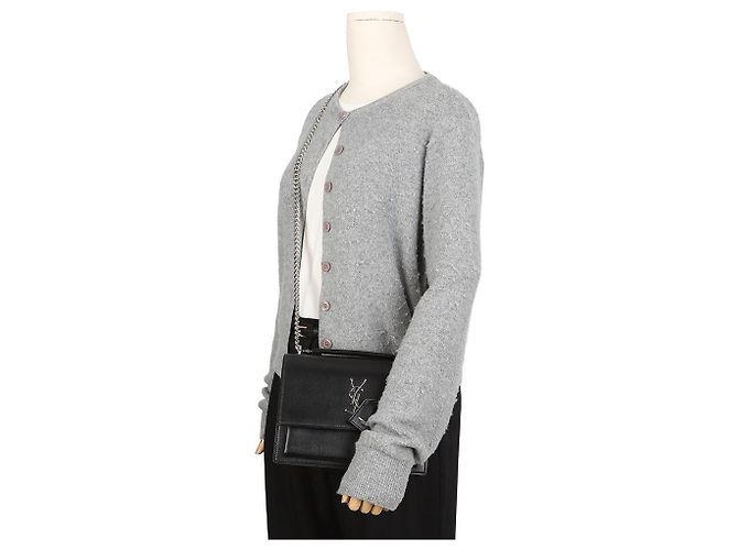 Autre Marque Borsa a tracolla Sunset Medium in pelle liscia con catena Black Silver - vista 17