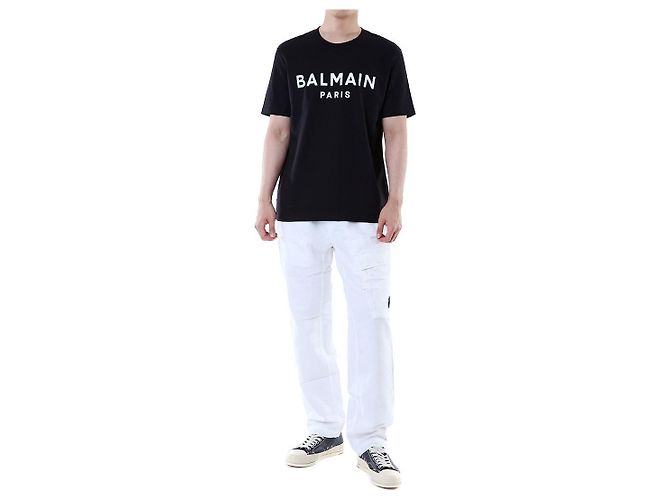 Balmain Rundes T-Shirt mit Signature-Logo-Print (Black) - Ansicht 3