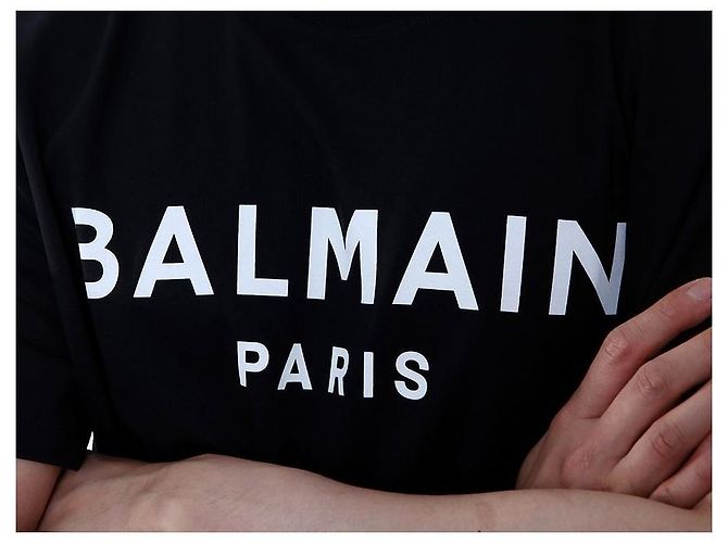 Balmain Rundes T-Shirt mit Signature-Logo-Print (Black) - Ansicht 8