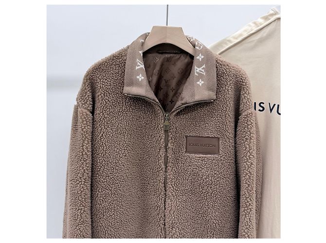 Louis Vuitton Fleecejacke mit Lederbesatz Braun - Ansicht 2