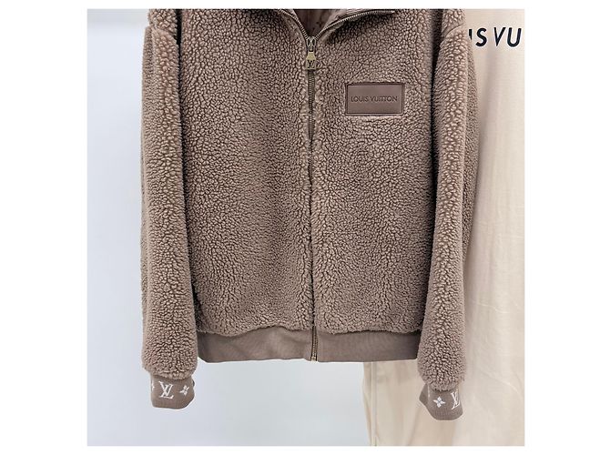Louis Vuitton Fleecejacke mit Lederbesatz Braun - Ansicht 3