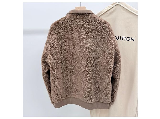 Louis Vuitton Fleecejacke mit Lederbesatz Braun - Ansicht 4