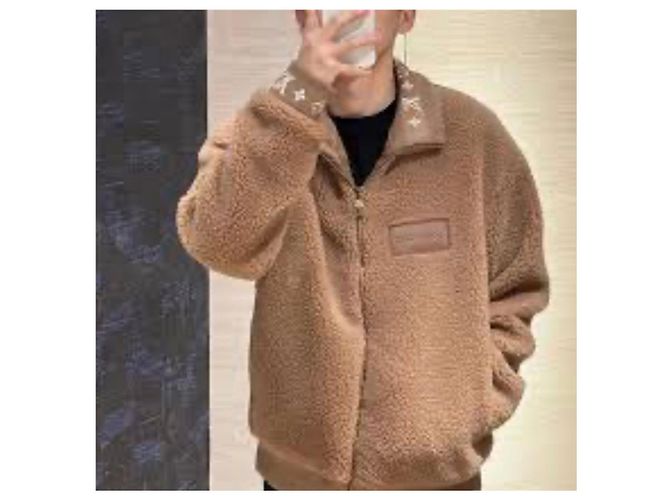 Louis Vuitton Fleecejacke mit Lederbesatz Braun - Ansicht 7