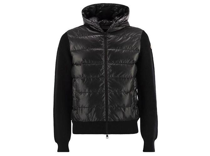 Moncler Cardigã com capuz e fecho em lã acolchoada Preto - vista 6