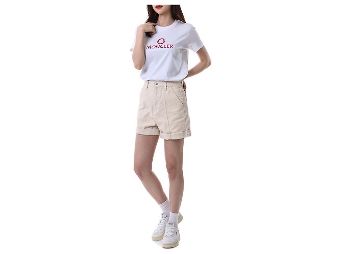 Moncler T-Shirt für Damen mit rosa Gummi-Logo-Patch - Ansicht 14