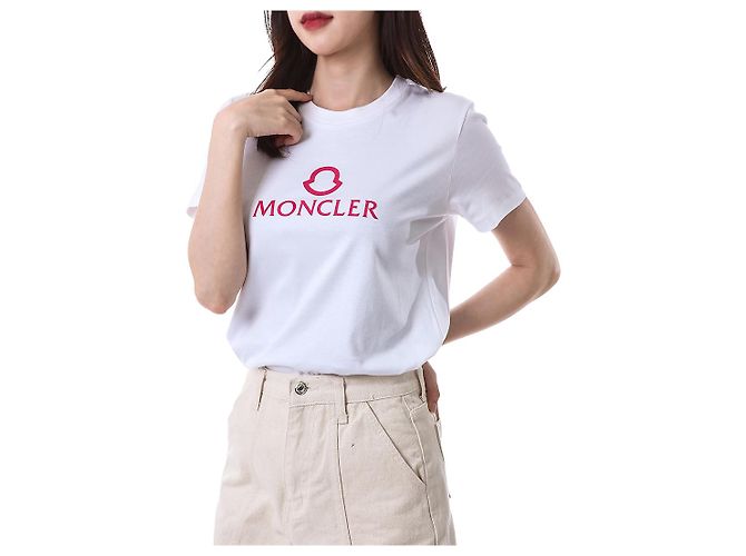 Moncler T-Shirt für Damen mit rosa Gummi-Logo-Patch - Ansicht 15