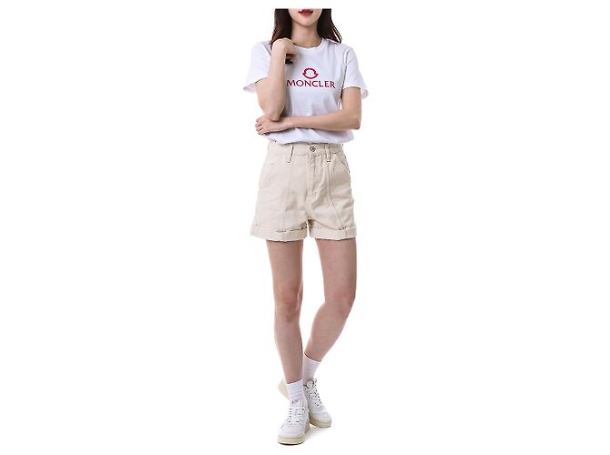 Moncler T-Shirt für Damen mit rosa Gummi-Logo-Patch - Ansicht 16