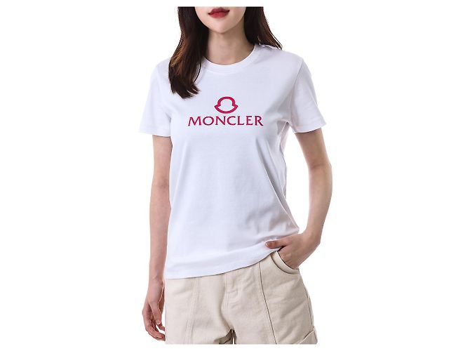 Moncler T-Shirt für Damen mit rosa Gummi-Logo-Patch - Ansicht 6