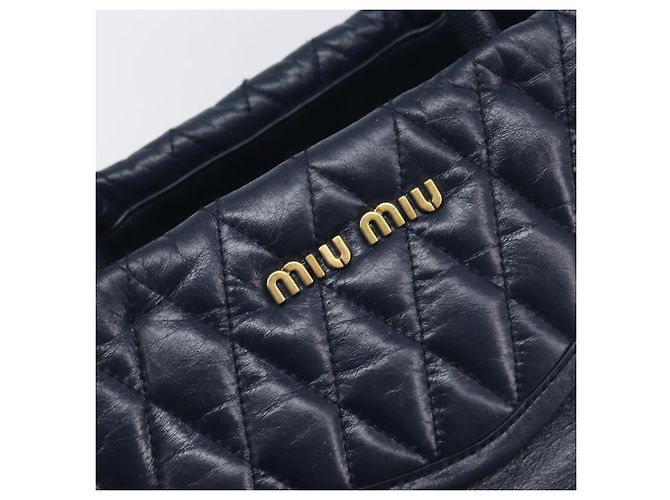 Miu Miu Hand Bag Vitellolux 2way Navy Gold Auth 210235A - Jerrillo - vista 14
