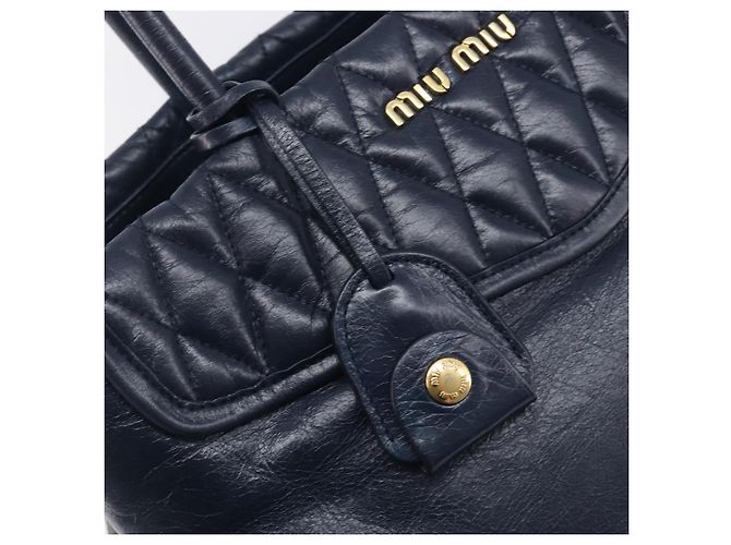 Miu Miu Hand Bag Vitellolux 2way Navy Gold Auth 210235A - Jerrillo - vista 15