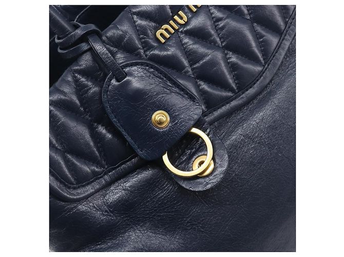 Miu Miu Hand Bag Vitellolux 2way Navy Gold Auth 210235A - Jerrillo - vista 16