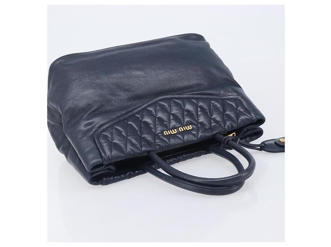 Miu Miu Hand Bag Vitellolux 2way Navy Gold Auth 210235A - Jerrillo - vista 6