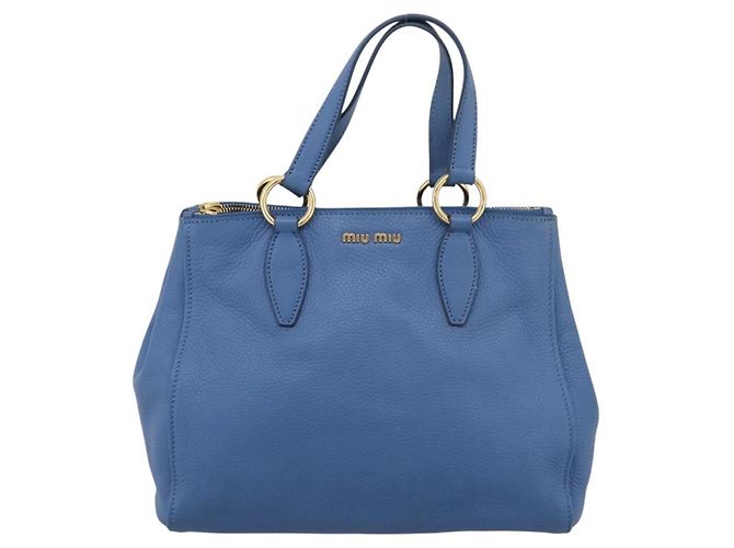 Miu Miu Tote Bag Leather Blue Gold Auth am12943V - Jerrillo - vista 13