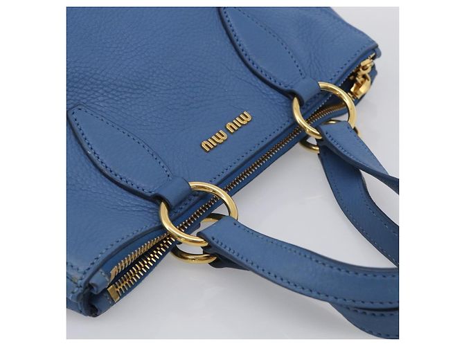 Miu Miu Tote Bag Leather Blue Gold Auth am12943V - Jerrillo - vista 6