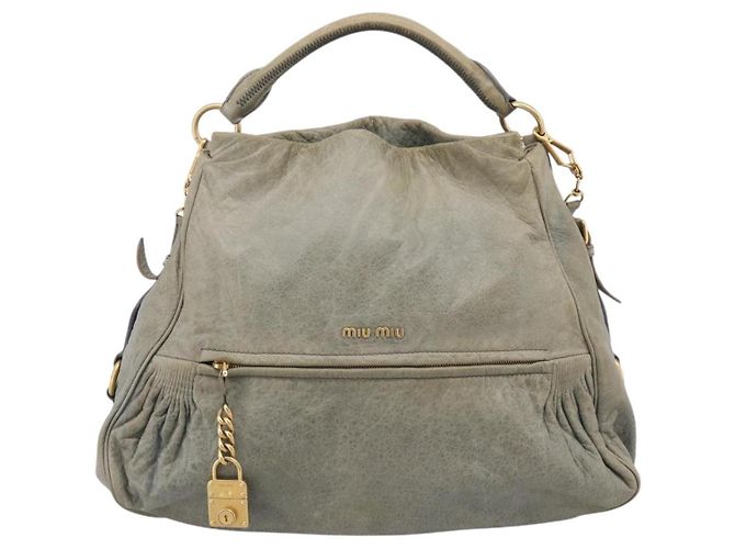 Miu Miu Shoulder Bag Vitellolux 2way Light Blue Gold Auth 210007A - Jerrillo - vista 2