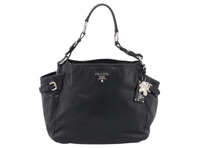 PRADA Shoulder Bag Leather Black Silver Auth 208520V - Jerrillo - vista 13