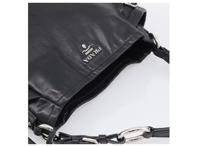 PRADA Shoulder Bag Leather Black Silver Auth 208520V - Jerrillo - vista 6