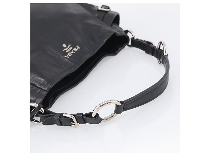 PRADA Shoulder Bag Leather Black Silver Auth 208520V - Jerrillo - vista 7