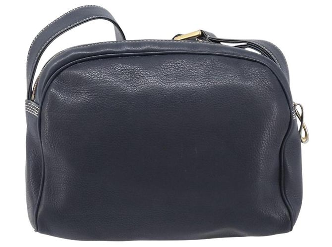 LOEWE Anagram Shoulder Bag Leather Navy Gold Auth 211867A - Jerrillo - vista 2