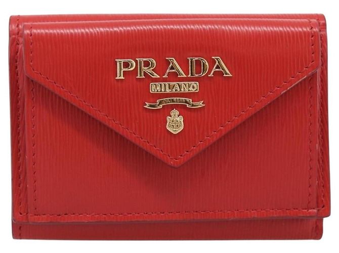 PRADA Trifold Wallet Leather Red Gold Tone Auth 212128M - Jerrillo - vista 13