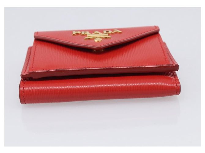 PRADA Trifold Wallet Leather Red Gold Tone Auth 212128M - Jerrillo - vista 6