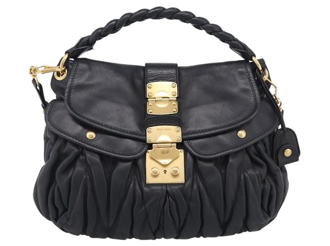 Miu Miu Gathered Hand Bag Leather 2way Black Gold Auth 213459V - Jerrillo - vista 13