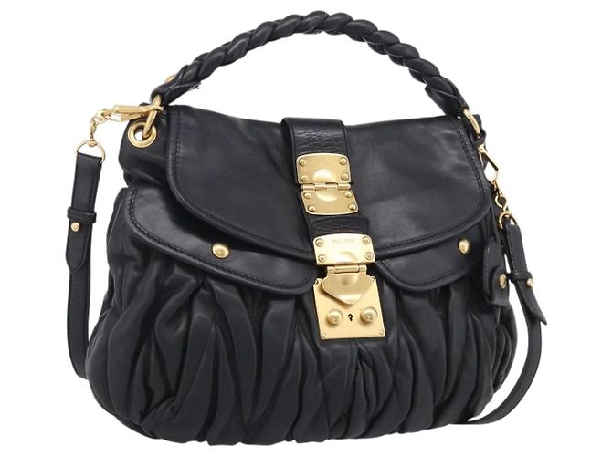 Miu Miu Gathered Hand Bag Leather 2way Black Gold Auth 213459V - Jerrillo - vista 2