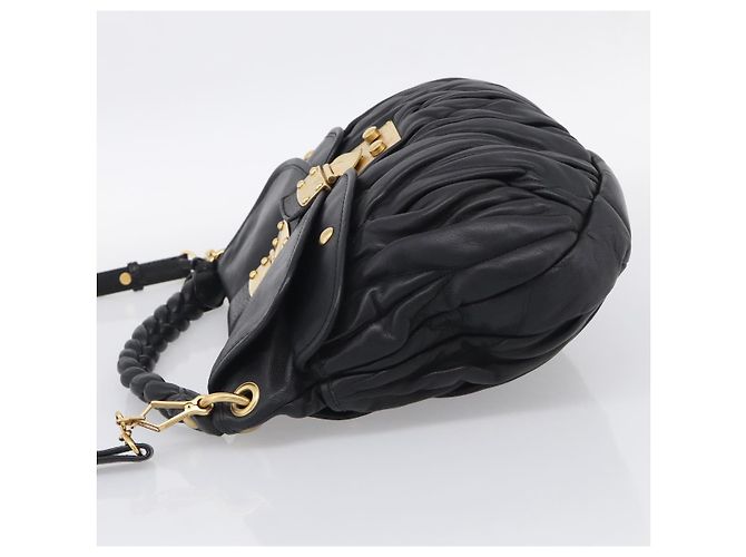 Miu Miu Gathered Hand Bag Leather 2way Black Gold Auth 213459V - Jerrillo - vista 3