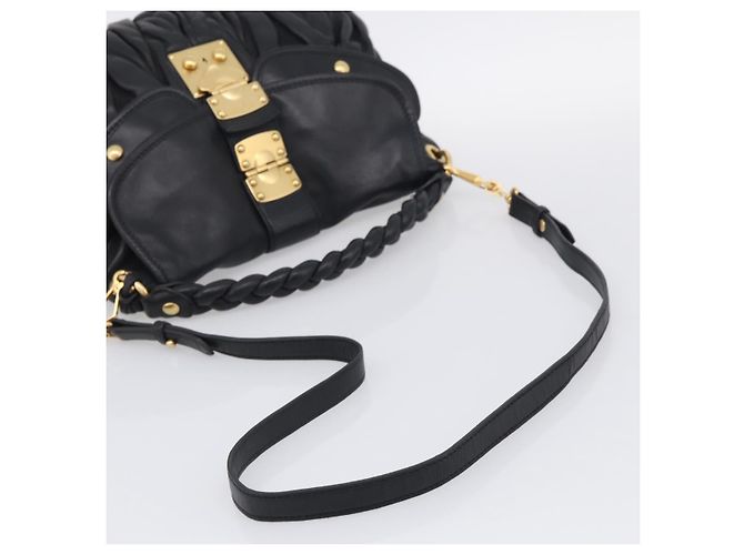 Miu Miu Gathered Hand Bag Leather 2way Black Gold Auth 213459V - Jerrillo - vista 8