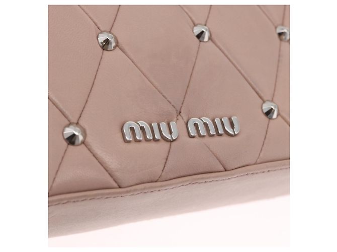 Miu Miu Studs Chain Shoulder Bag Leather Pink Silver Auth 210487V - Jerrillo - vista 18