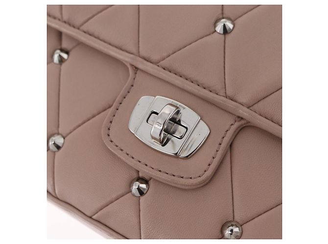 Miu Miu Studs Chain Shoulder Bag Leather Pink Silver Auth 210487V - Jerrillo - vista 19