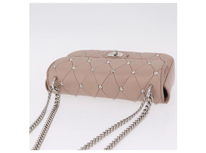 Miu Miu Studs Chain Shoulder Bag Leather Pink Silver Auth 210487V - Jerrillo - vista 6
