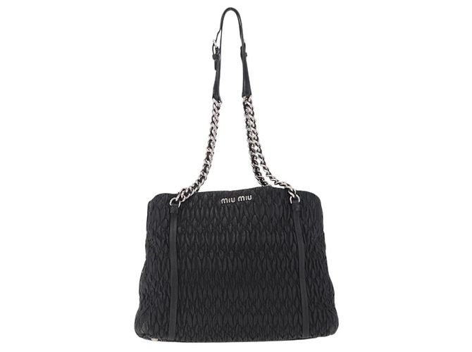 Miu Miu Matelasse Chain Shoulder Bag Leather Black Silver Auth 210230A - Jerrillo - vista 13